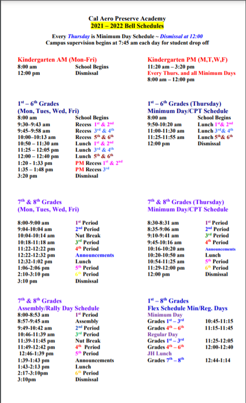 Cal Aero Schedule